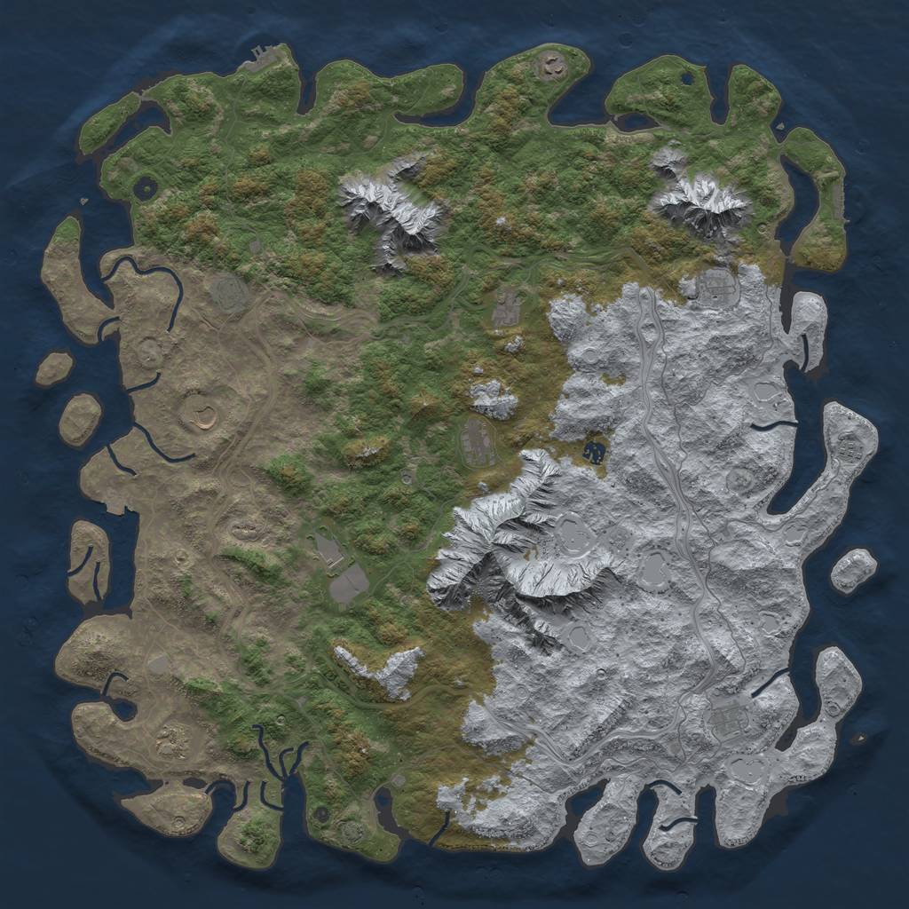 Rust Map: Procedural Map, Size: 6000, Seed: 534119689, 19 Monuments