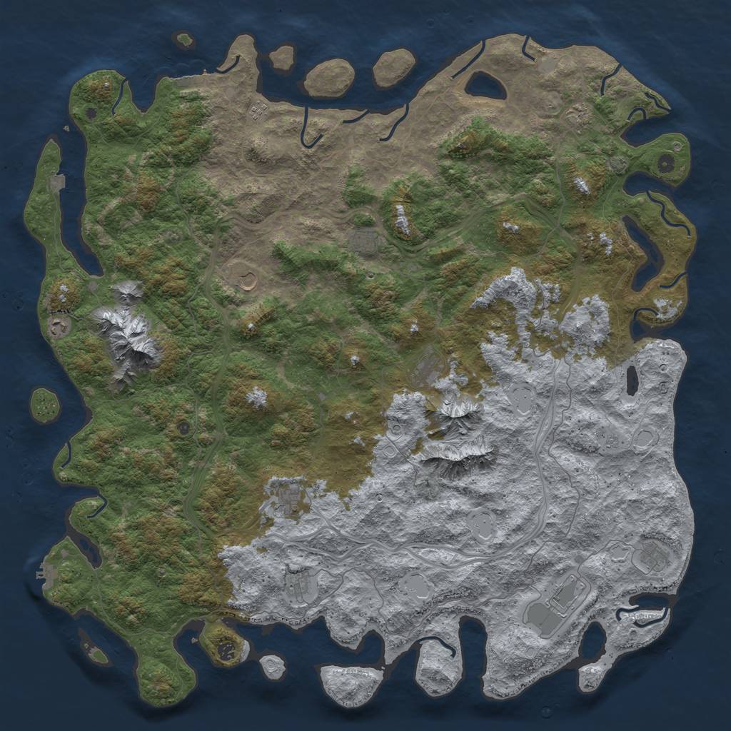 Rust Map: Procedural Map, Size: 6000, Seed: 933512911, 19 Monuments