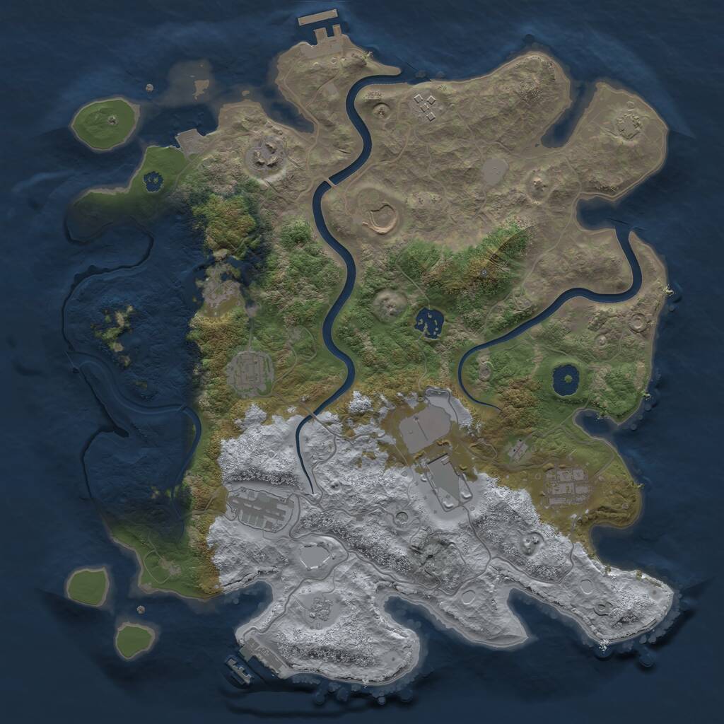 Rust Map: Procedural Map, Size: 3700, Seed: 1677831222, 15 Monuments