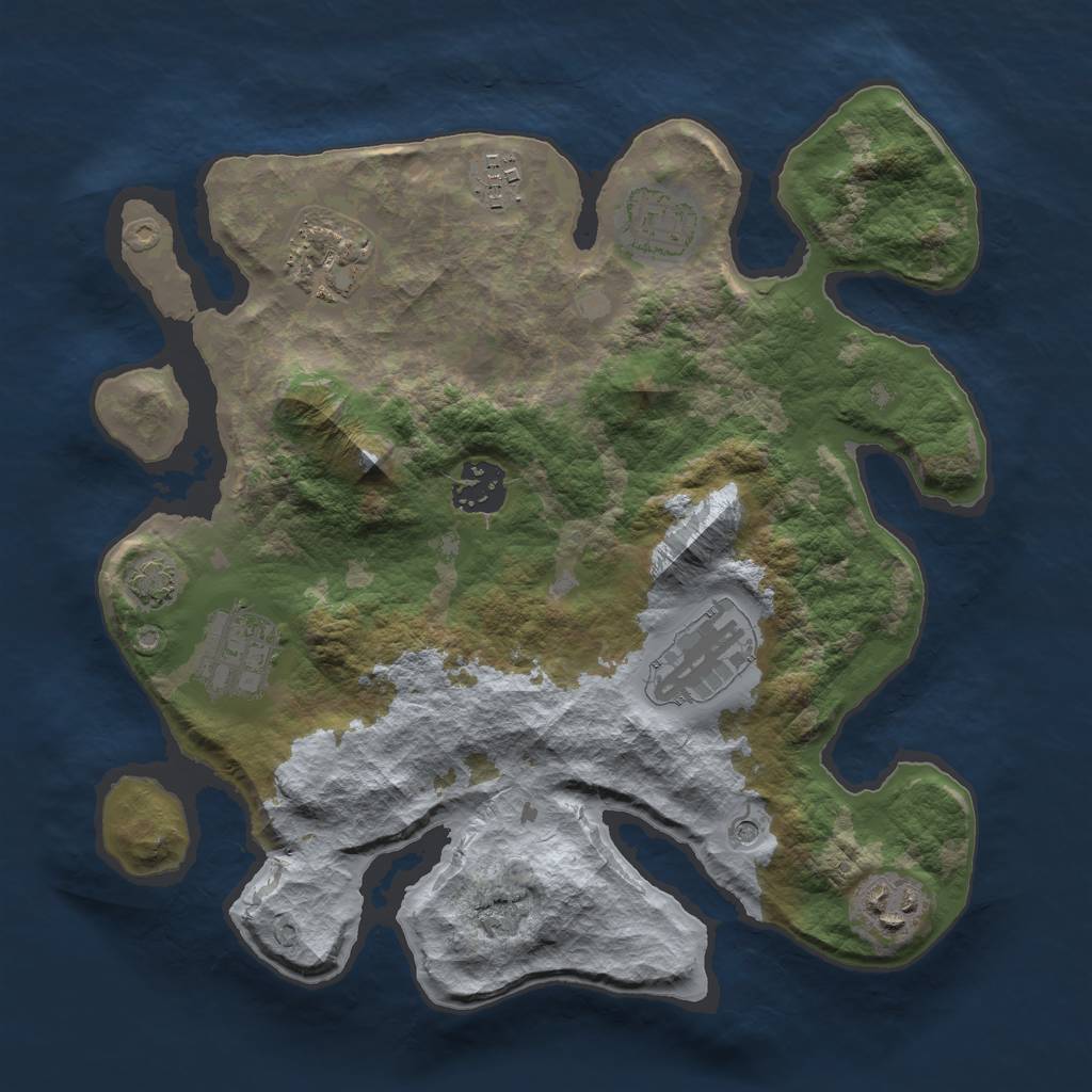 Rust Map: Barren, Size: 3000, Seed: 898989882, 11 Monuments