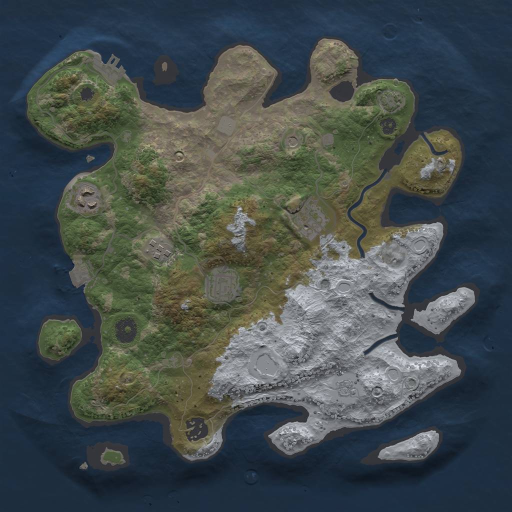 Rust Map: Procedural Map, Size: 3250, Seed: 20675929, 12 Monuments