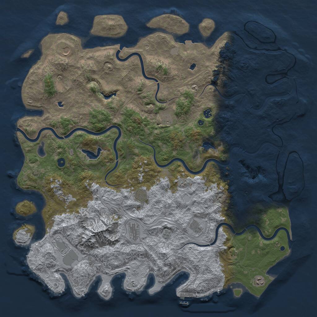 Rust Map: Procedural Map, Size: 5500, Seed: 7250645, 16 Monuments