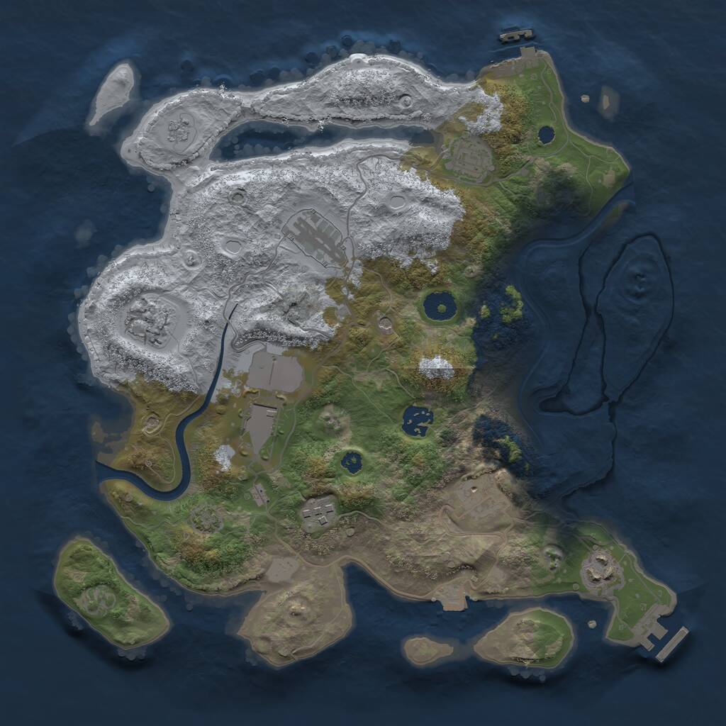 Rust Map: Procedural Map, Size: 3500, Seed: 1074411125, 14 Monuments