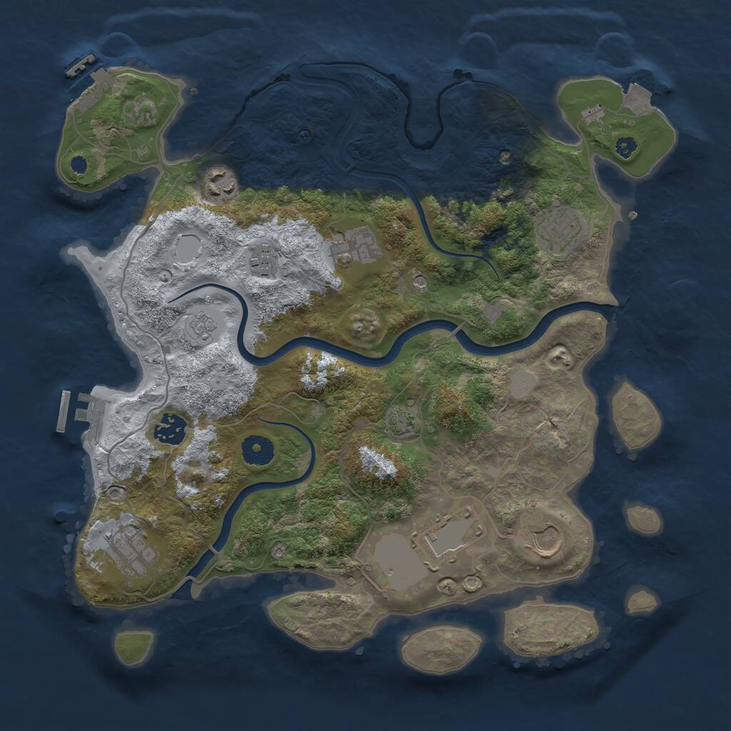 Rust Map: Procedural Map, Size: 3500, Seed: 1129086050, 14 Monuments