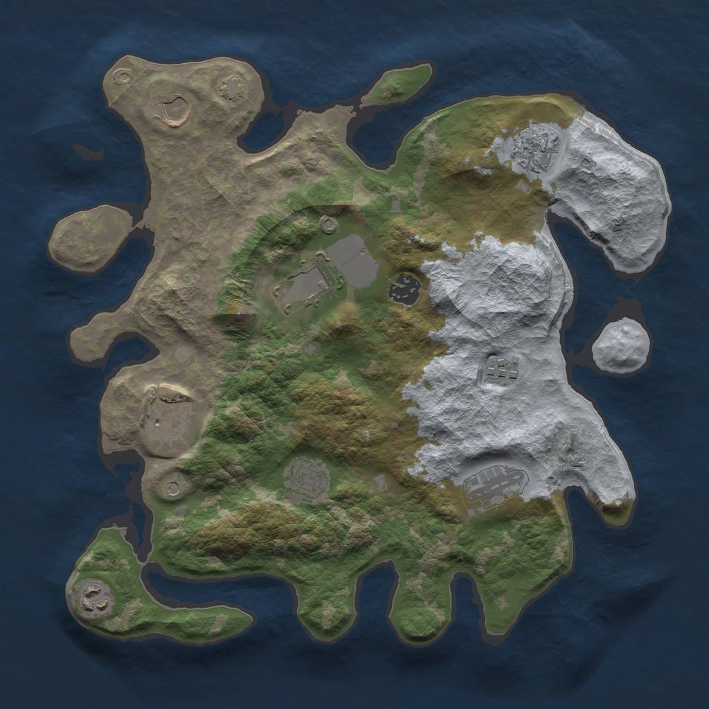 Rust Map: Barren, Size: 3500, Seed: 63, 13 Monuments