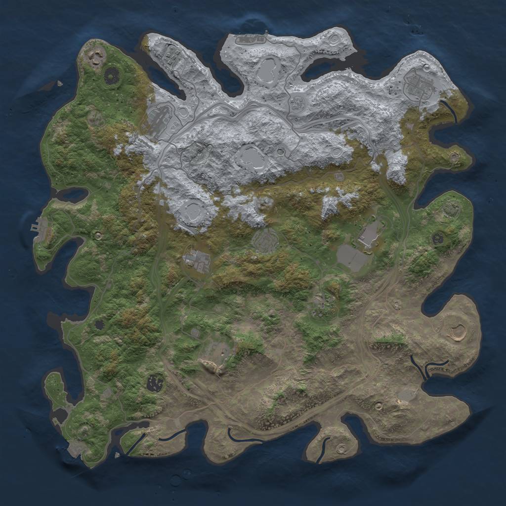 Rust Map: Procedural Map, Size: 4500, Seed: 1133381352, 19 Monuments
