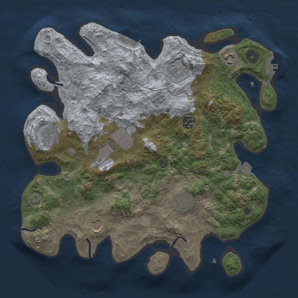Rust Map: Procedural Map, Size: 3500, Seed: 32413414, 16 Monuments