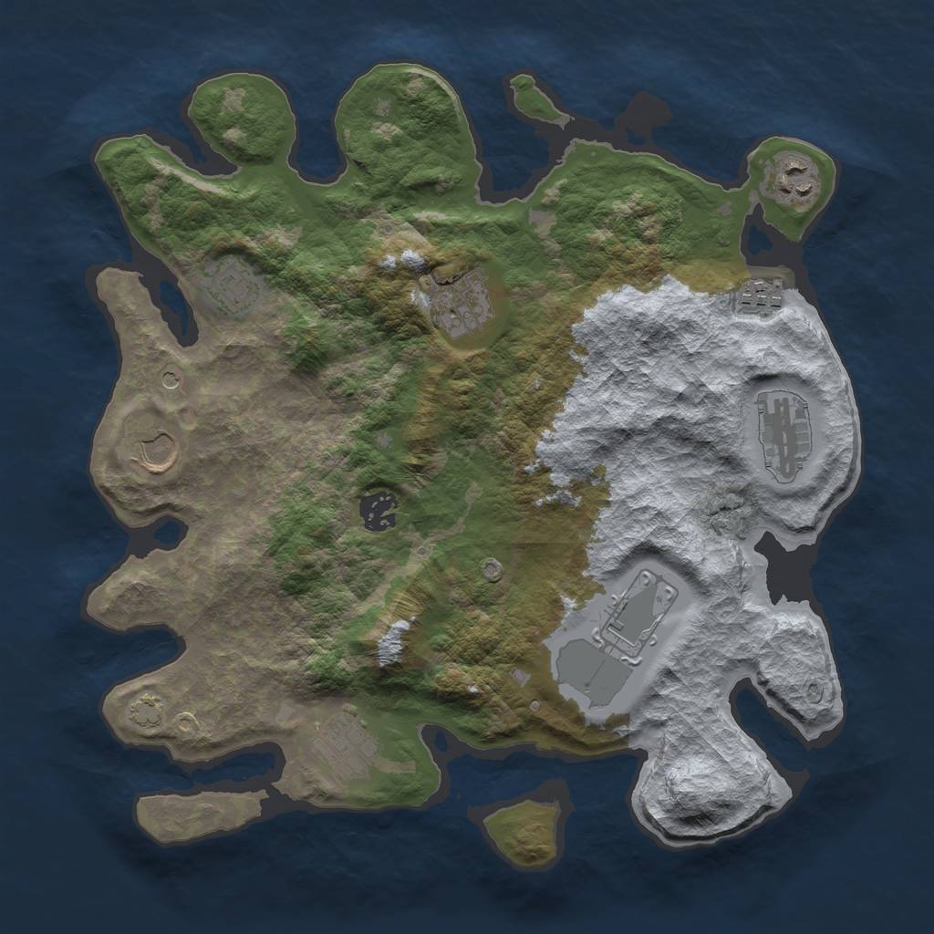 Rust Map: Barren, Size: 3500, Seed: 636132374, 13 Monuments