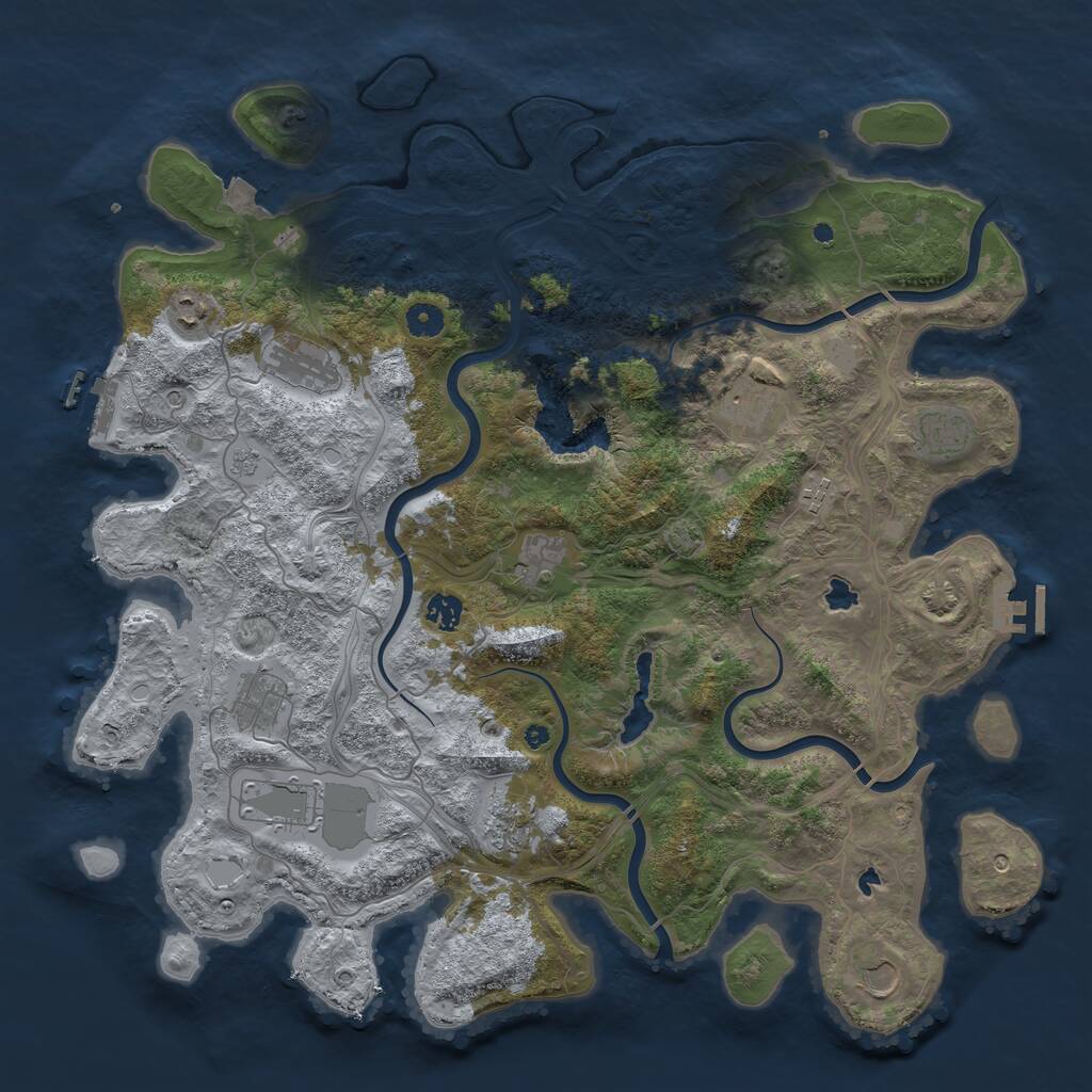 Rust Map: Procedural Map, Size: 4500, Seed: 1075892465, 17 Monuments