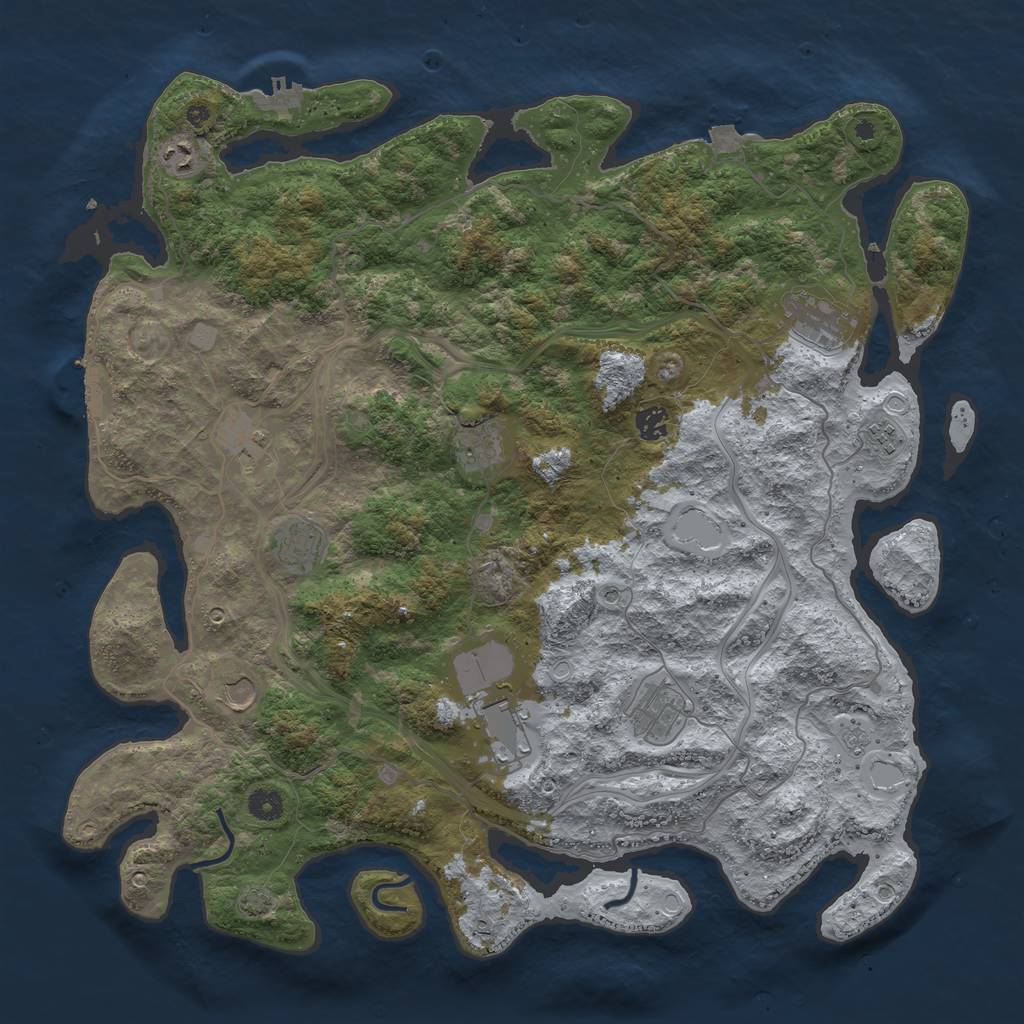 Rust Map: Procedural Map, Size: 4500, Seed: 1360372441, 18 Monuments