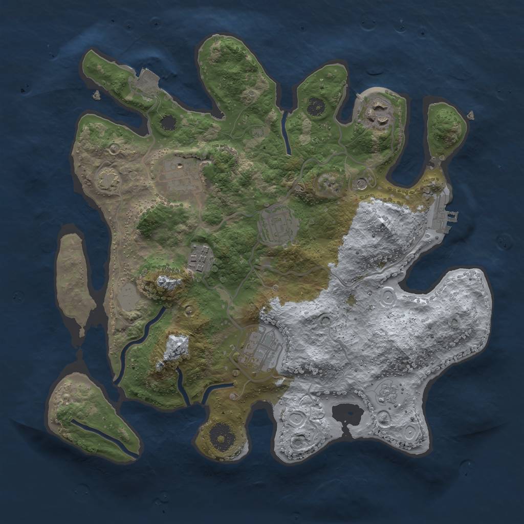 Rust Map: Procedural Map, Size: 3000, Seed: 1255699121, 12 Monuments