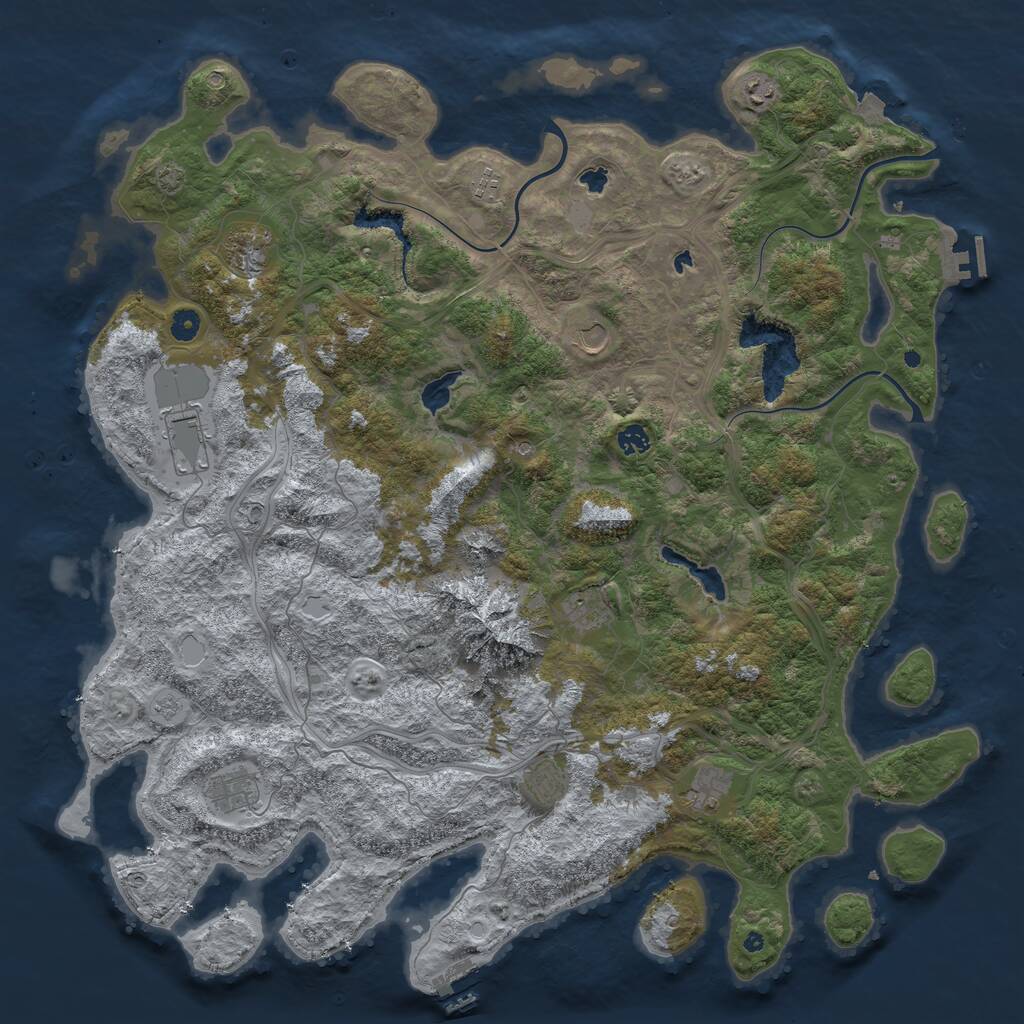 Rust Map: Procedural Map, Size: 5000, Seed: 595345677, 16 Monuments