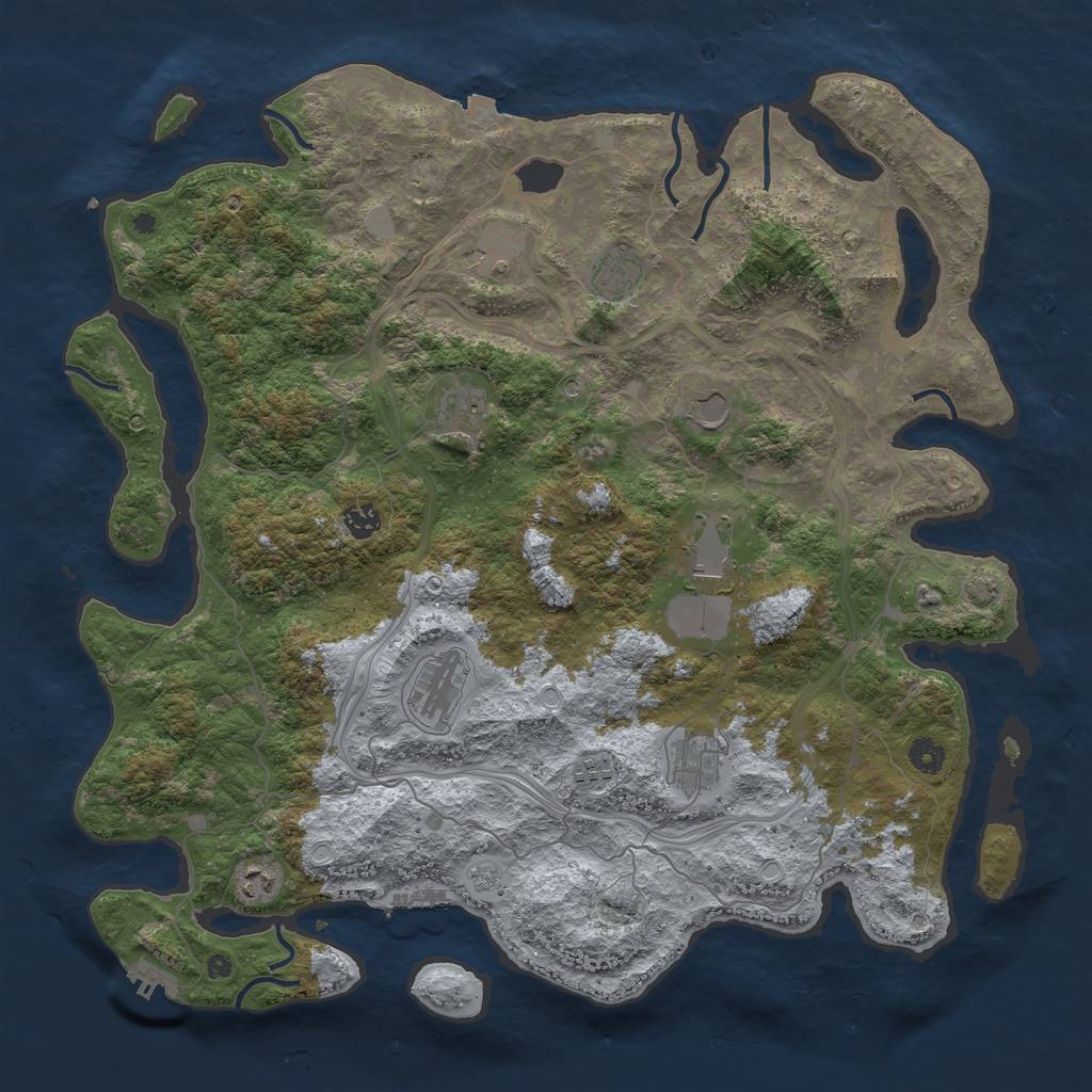 Rust Map: Procedural Map, Size: 4500, Seed: 1355694845, 18 Monuments