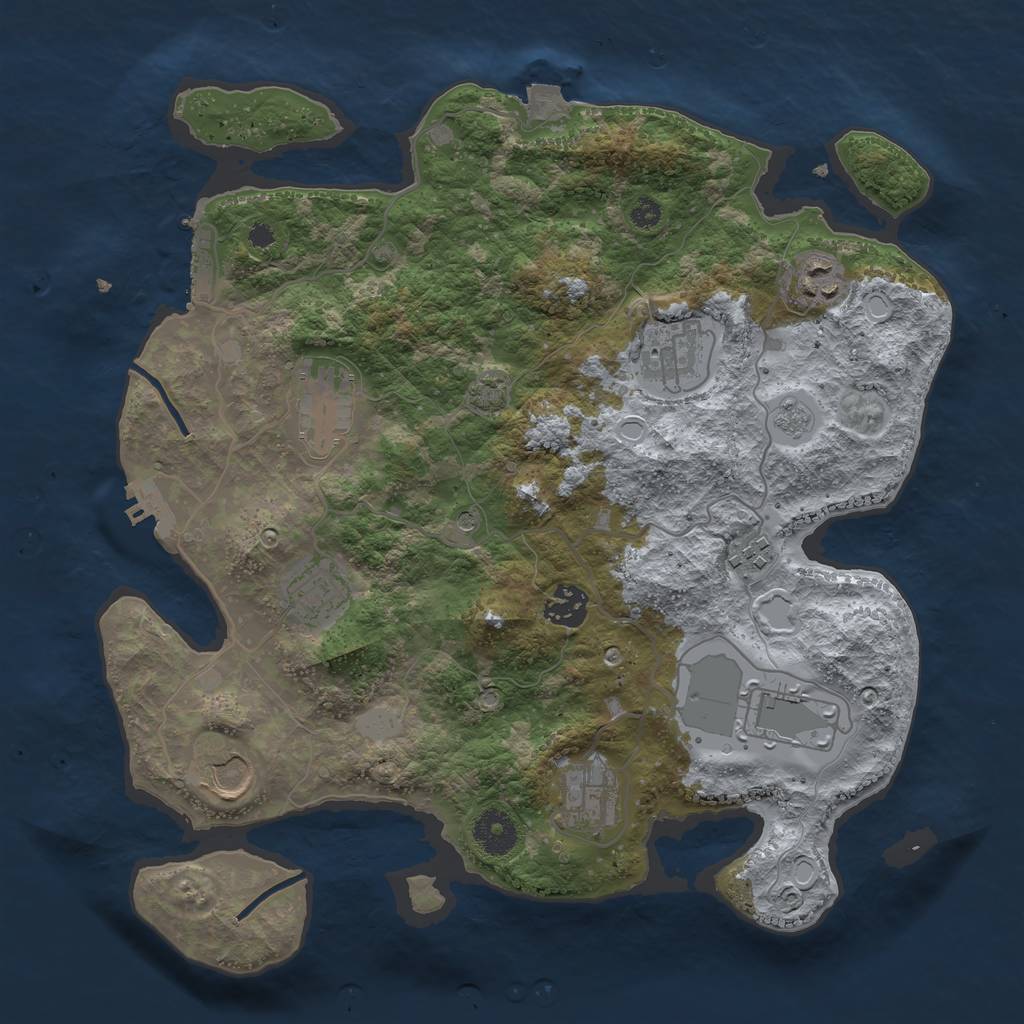 Rust Map: Procedural Map, Size: 3500, Seed: 1070621305, 17 Monuments