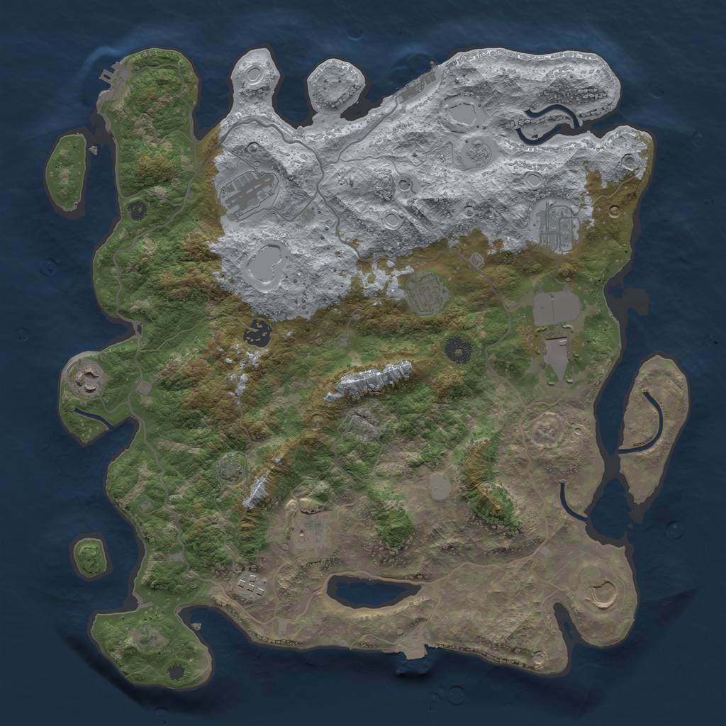 Rust Map: Procedural Map, Size: 4000, Seed: 1236567890, 17 Monuments