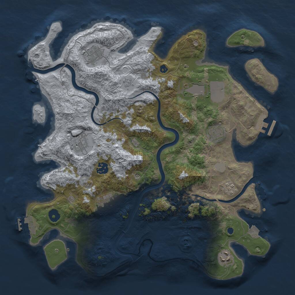 Rust Map: Procedural Map, Size: 3700, Seed: 669228666, 13 Monuments