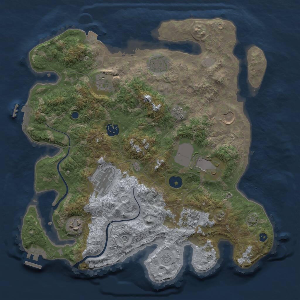 Rust Map: Procedural Map, Size: 3500, Seed: 740763739, 15 Monuments
