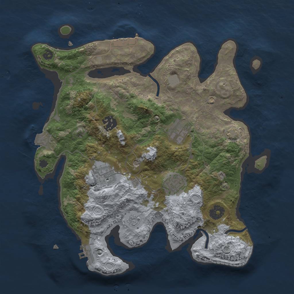 Rust Map: Procedural Map, Size: 3000, Seed: 2106076643, 12 Monuments