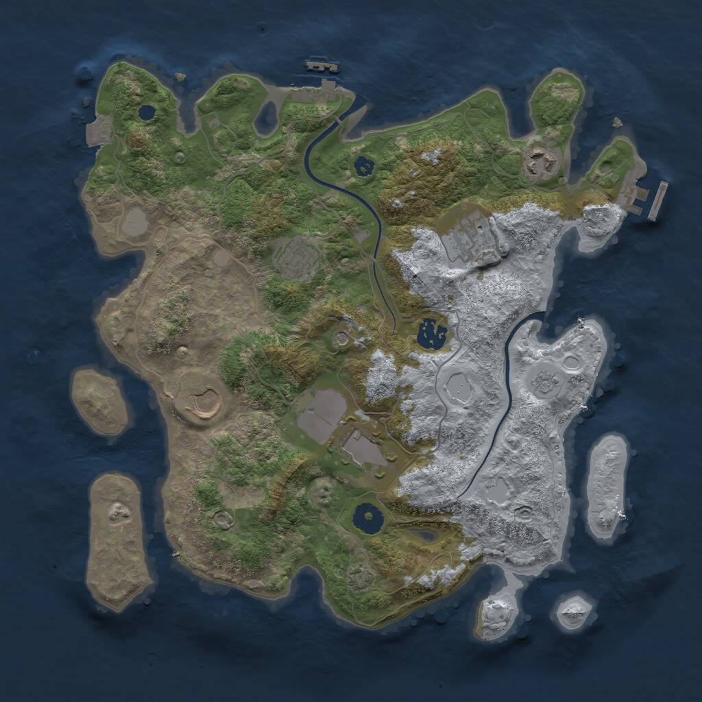 Rust Map: Procedural Map, Size: 3500, Seed: 1232158321, 12 Monuments