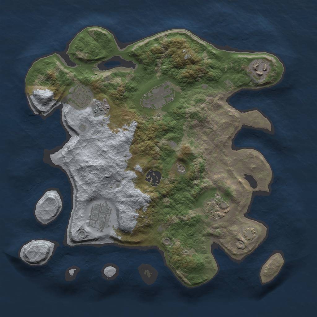 Rust Map: Barren, Size: 3000, Seed: 20290696, 11 Monuments