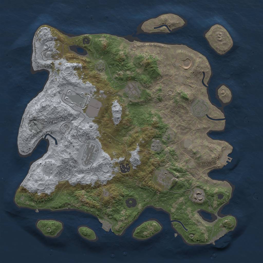 Rust Map: Procedural Map, Size: 3700, Seed: 841275684, 18 Monuments