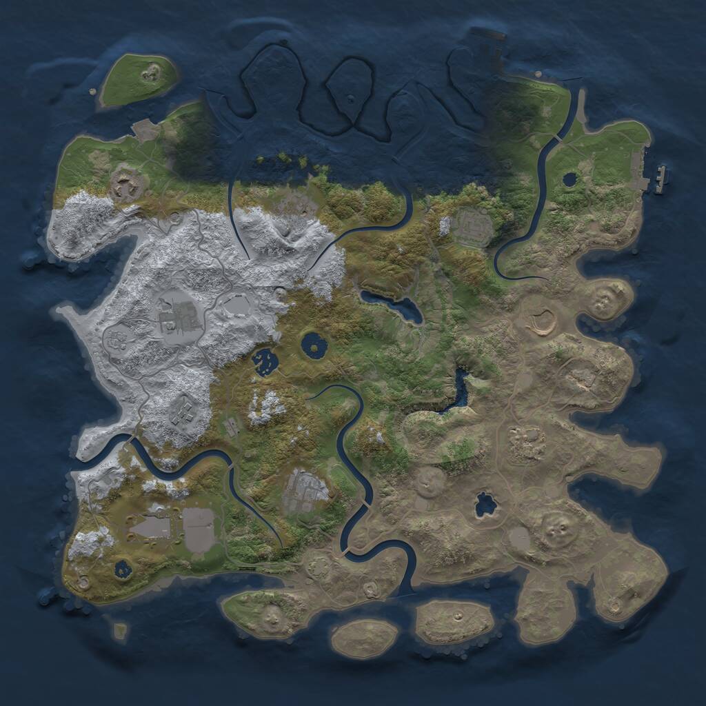 Rust Map: Procedural Map, Size: 4096, Seed: 1129086050, 16 Monuments