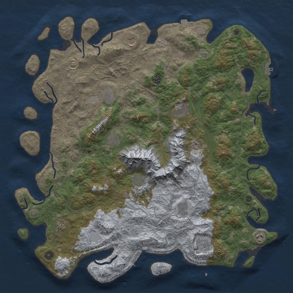 Rust Map: Procedural Map, Size: 5000, Seed: 2116101387, 19 Monuments