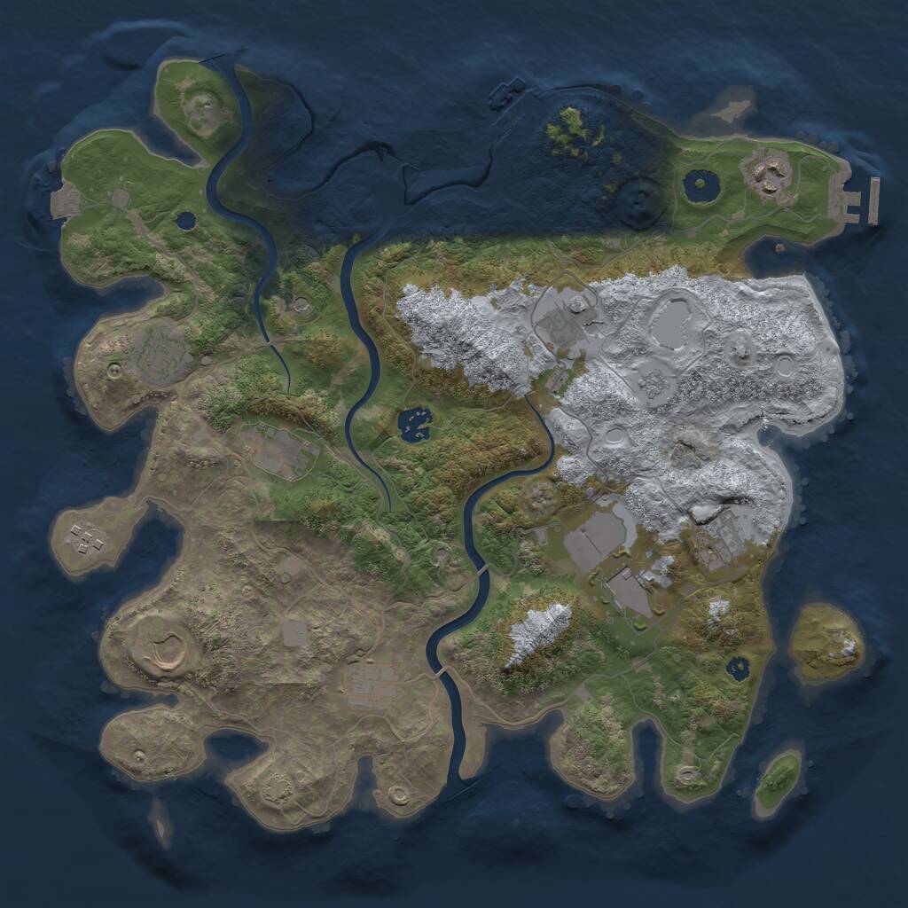 Rust Map: Procedural Map, Size: 3850, Seed: 76883946, 16 Monuments