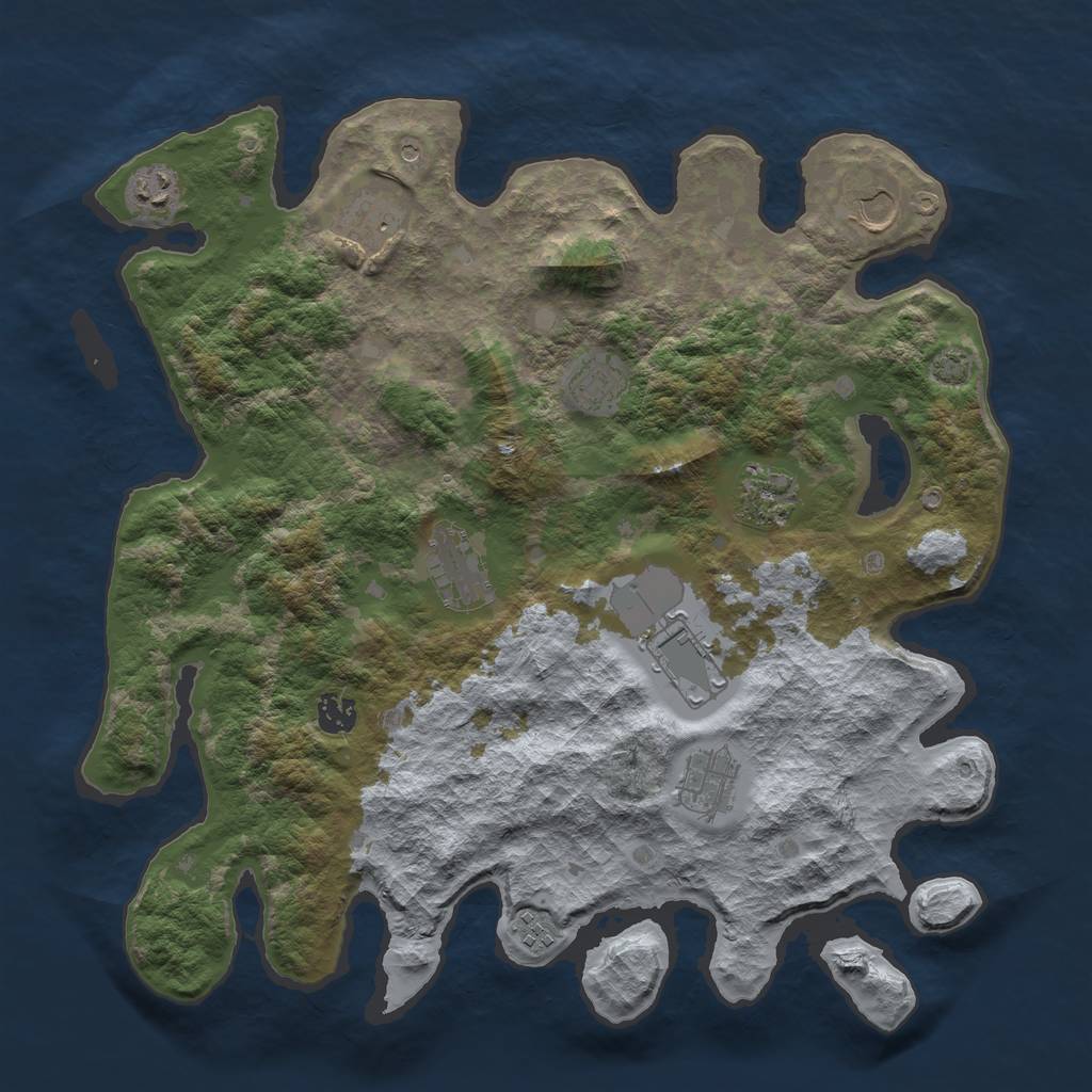 Rust Map: Barren, Size: 4000, Seed: 364442, 14 Monuments