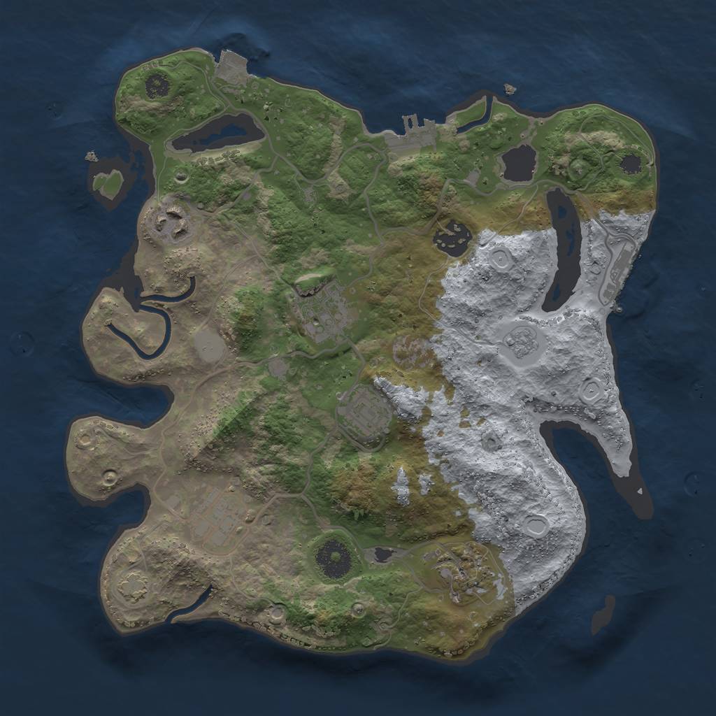 Rust Map: Procedural Map, Size: 3000, Seed: 2106829330, 13 Monuments