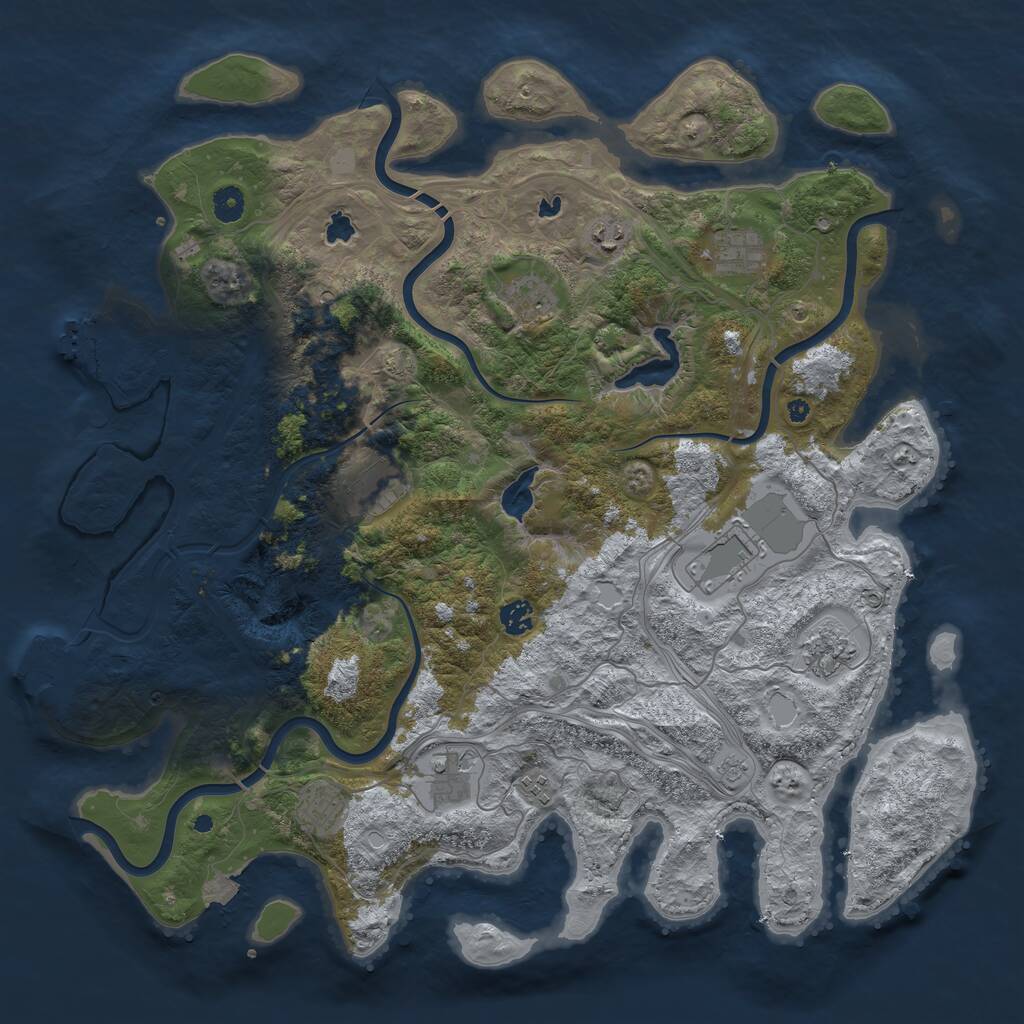 Rust Map: Procedural Map, Size: 4500, Seed: 1709843776, 16 Monuments