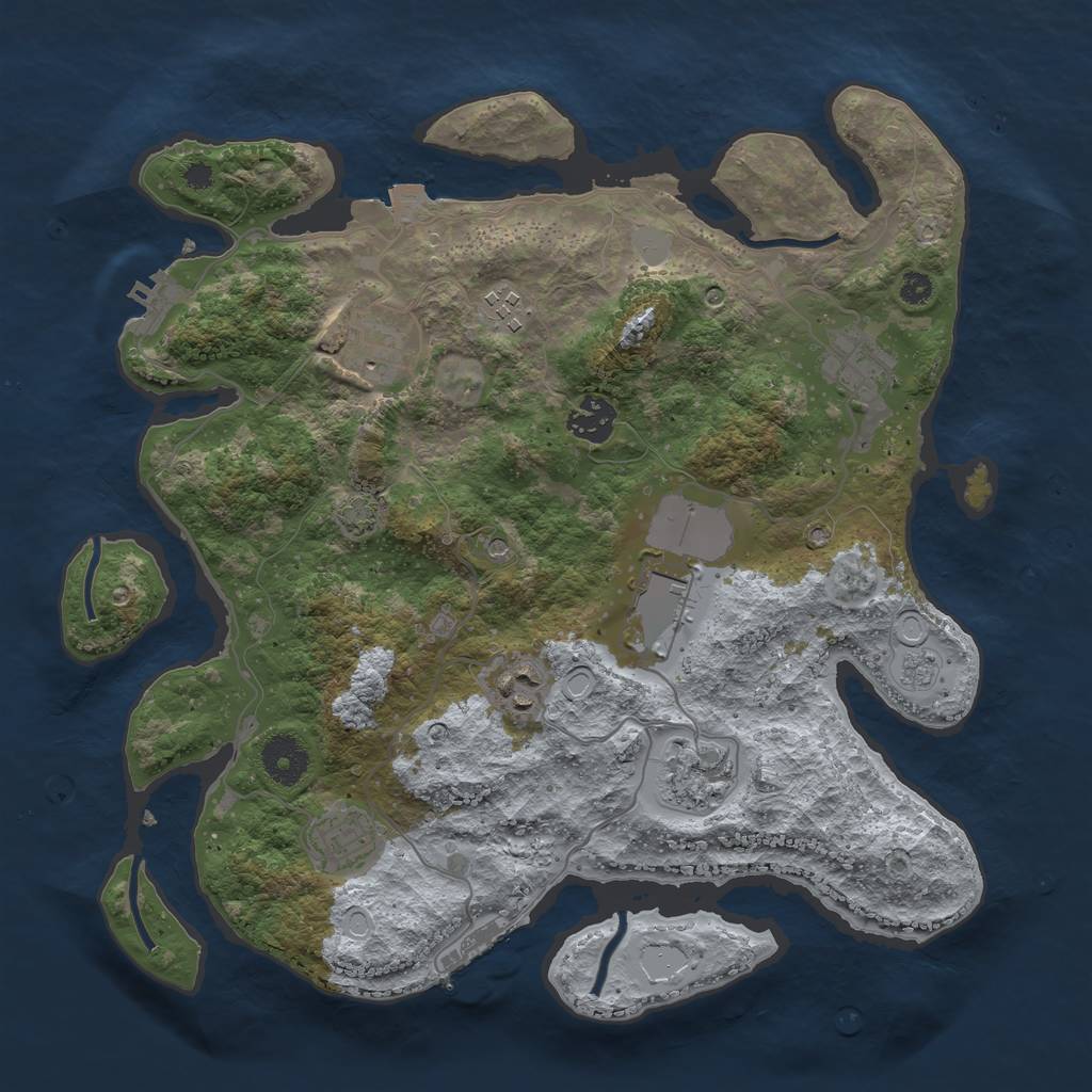Rust Map: Procedural Map, Size: 3500, Seed: 1926170429, 16 Monuments