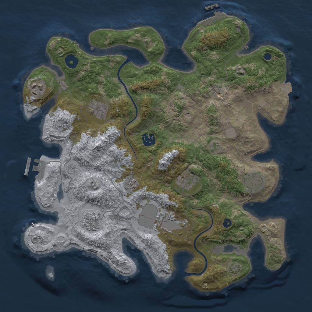 Rust Map: Procedural Map, Size: 3500, Seed: 2037773367, 14 Monuments