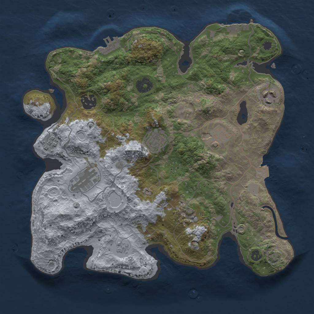 Rust Map: Procedural Map, Size: 3000, Seed: 1443804647, 14 Monuments