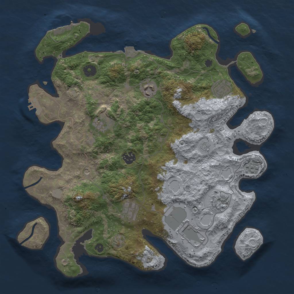 Rust Map: Procedural Map, Size: 3500, Seed: 411244261, 16 Monuments