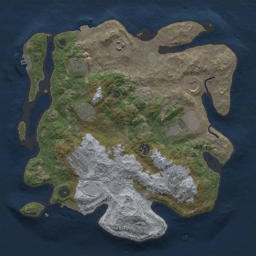 Rust Map: Procedural Map, Size: 3500, Seed: 55724851, 17 Monuments