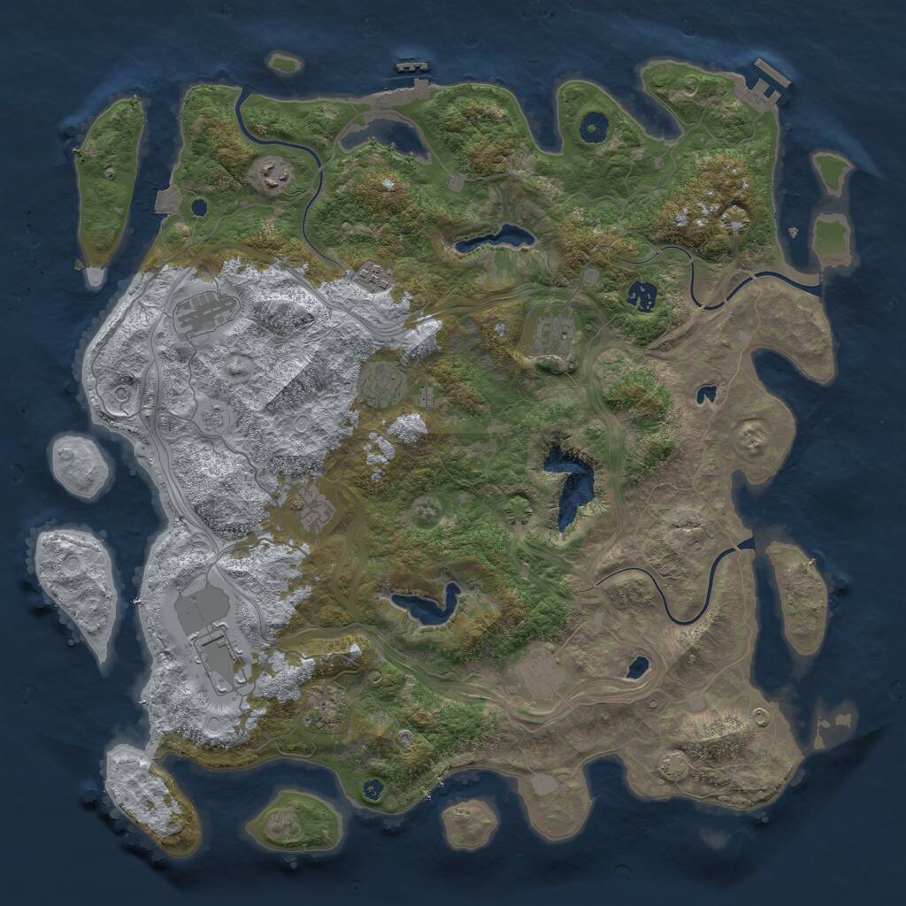 Rust Map: Procedural Map, Size: 4500, Seed: 2034424609, 16 Monuments