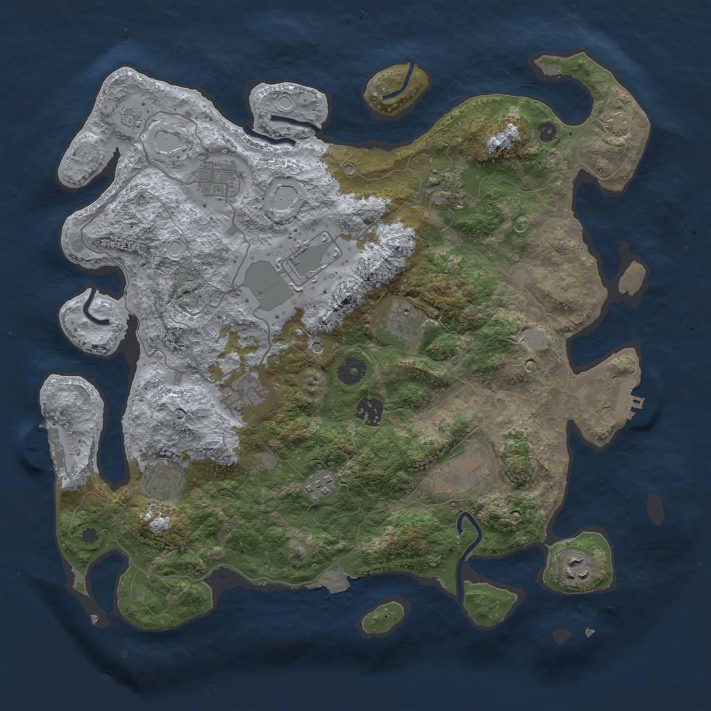 Rust Map: Procedural Map, Size: 3835, Seed: 393734200, 18 Monuments