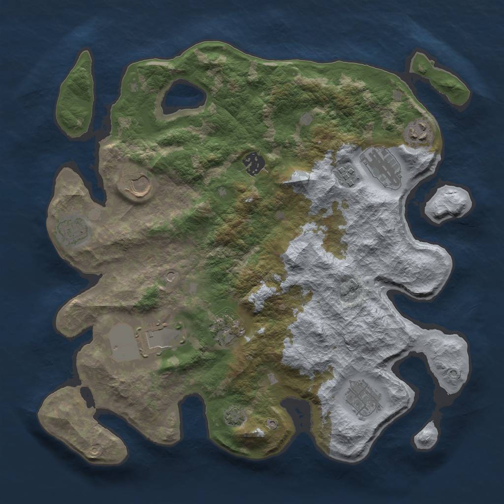Rust Map: Barren, Size: 3500, Seed: 2040240440, 13 Monuments