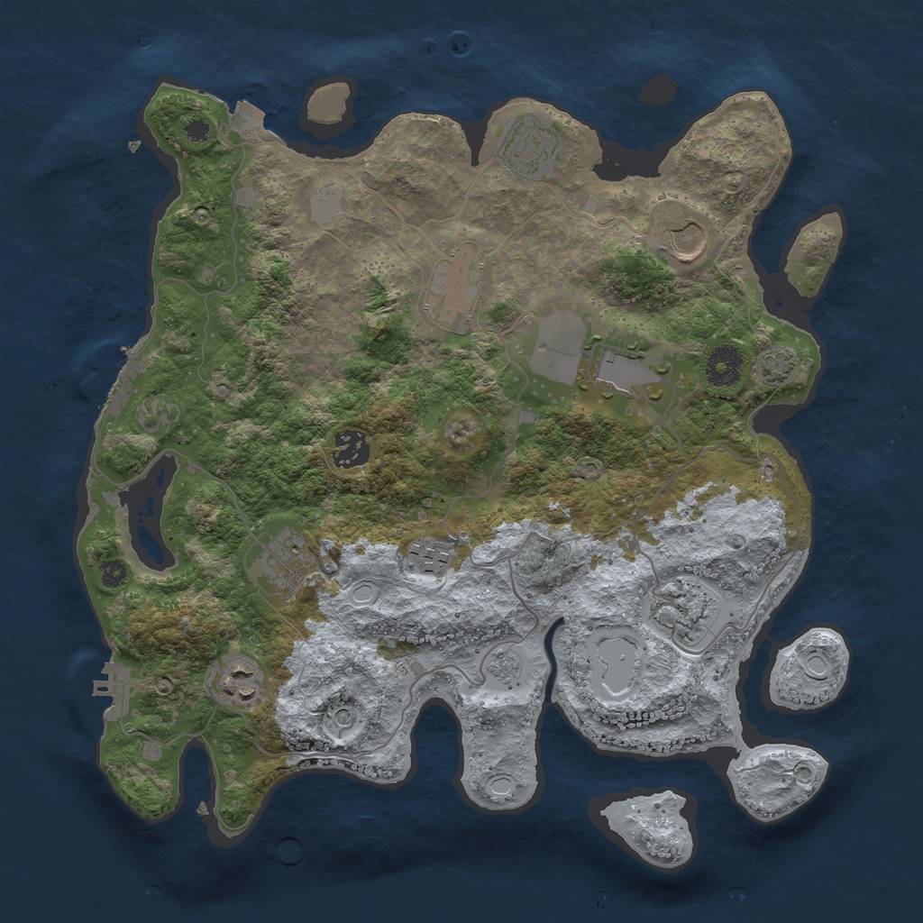 Rust Map: Procedural Map, Size: 3500, Seed: 2091670253, 17 Monuments