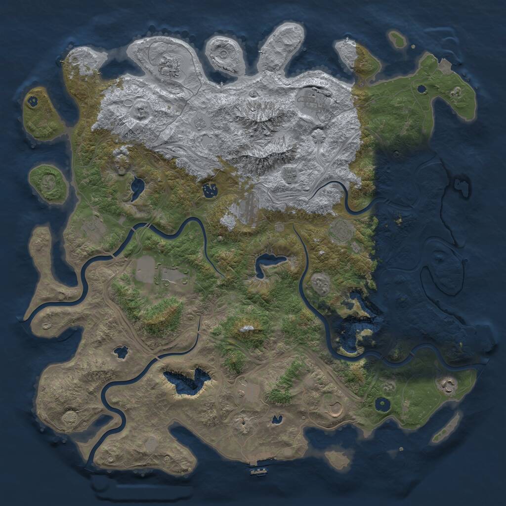 Rust Map: Procedural Map, Size: 5000, Seed: 74658399, 17 Monuments