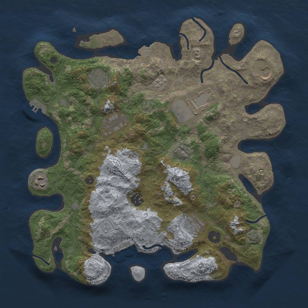 Rust Map: Procedural Map, Size: 3650, Seed: 696255, 16 Monuments