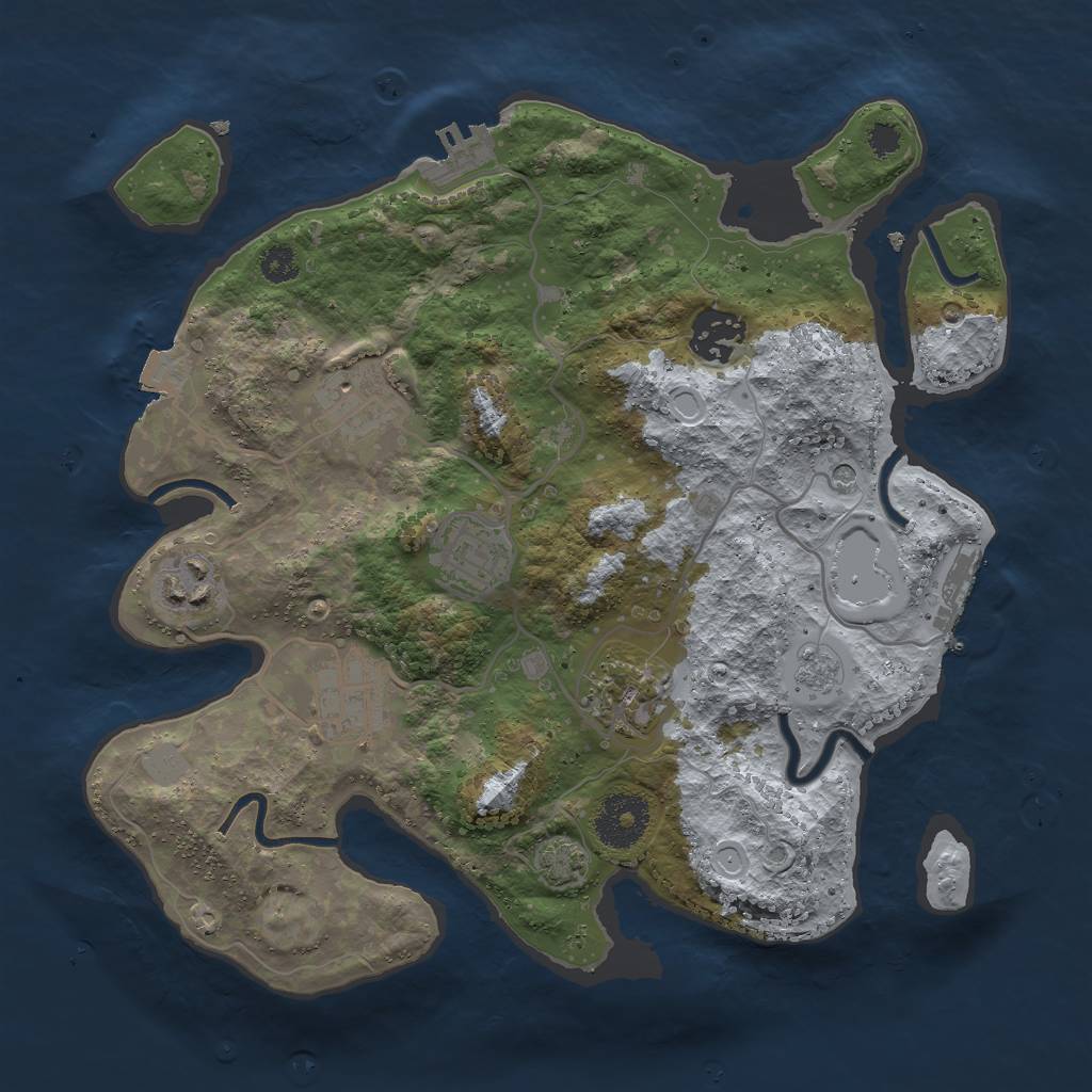 Rust Map: Procedural Map, Size: 3000, Seed: 1688621679, 14 Monuments