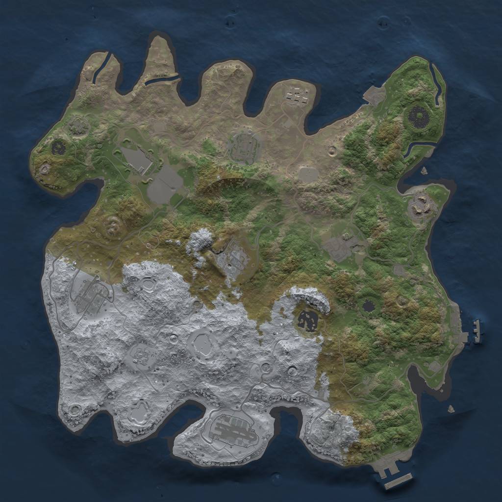 Rust Map: Procedural Map, Size: 3500, Seed: 131250843, 17 Monuments