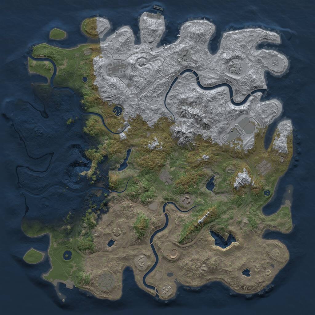 Rust Map: Procedural Map, Size: 5000, Seed: 1069644609, 17 Monuments