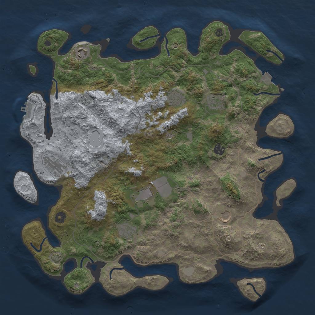 Rust Map: Procedural Map, Size: 4096, Seed: 1234567, 16 Monuments