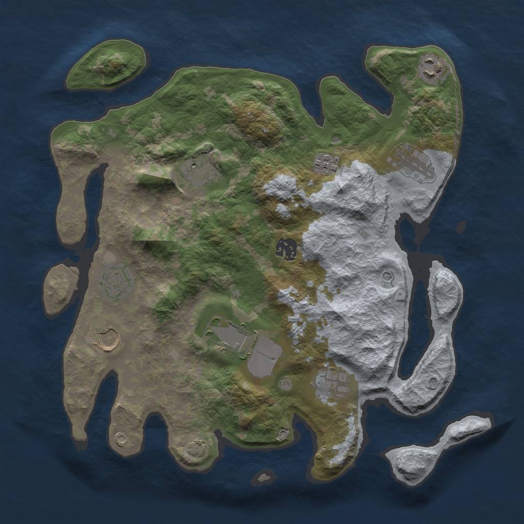 Rust Map: Barren, Size: 3500, Seed: 1053876789, 13 Monuments