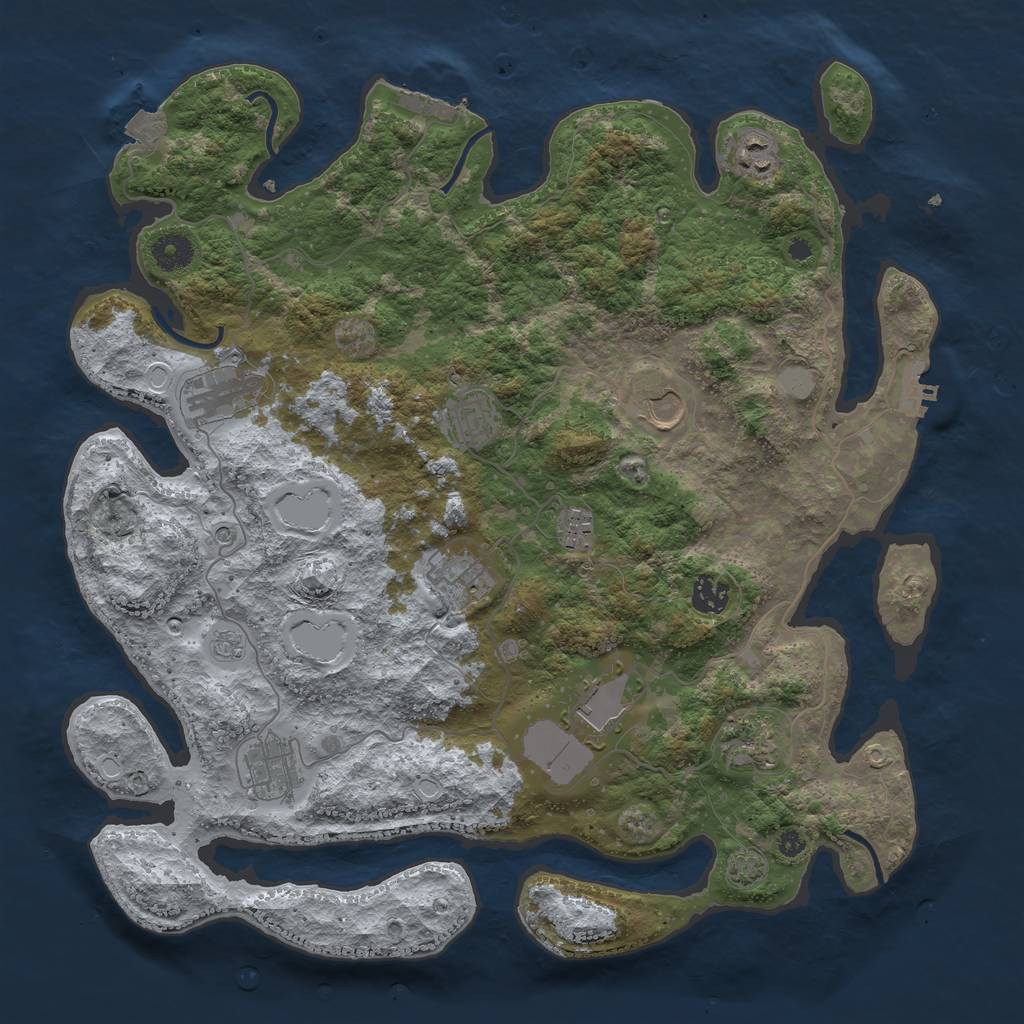 Rust Map: Procedural Map, Size: 3950, Seed: 54545299, 18 Monuments