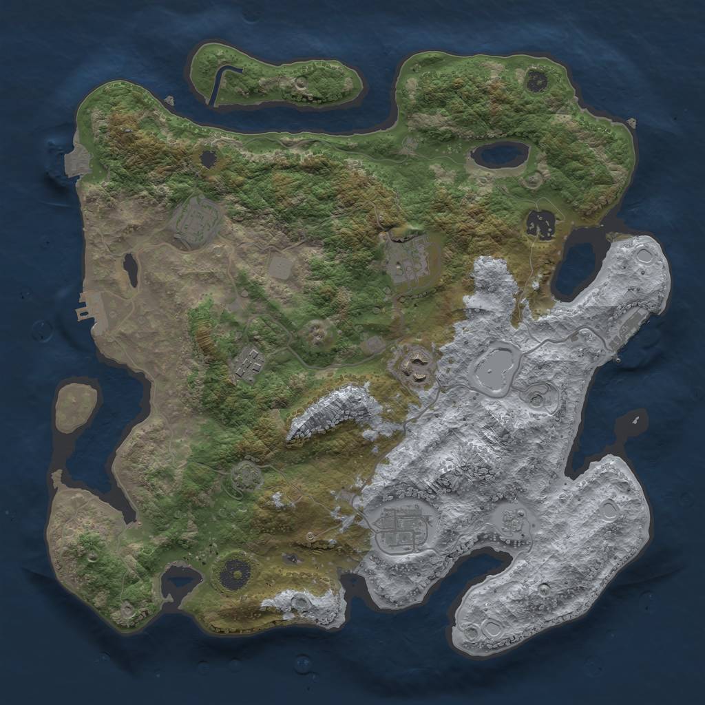 Rust Map: Procedural Map, Size: 3450, Seed: 47093927, 14 Monuments