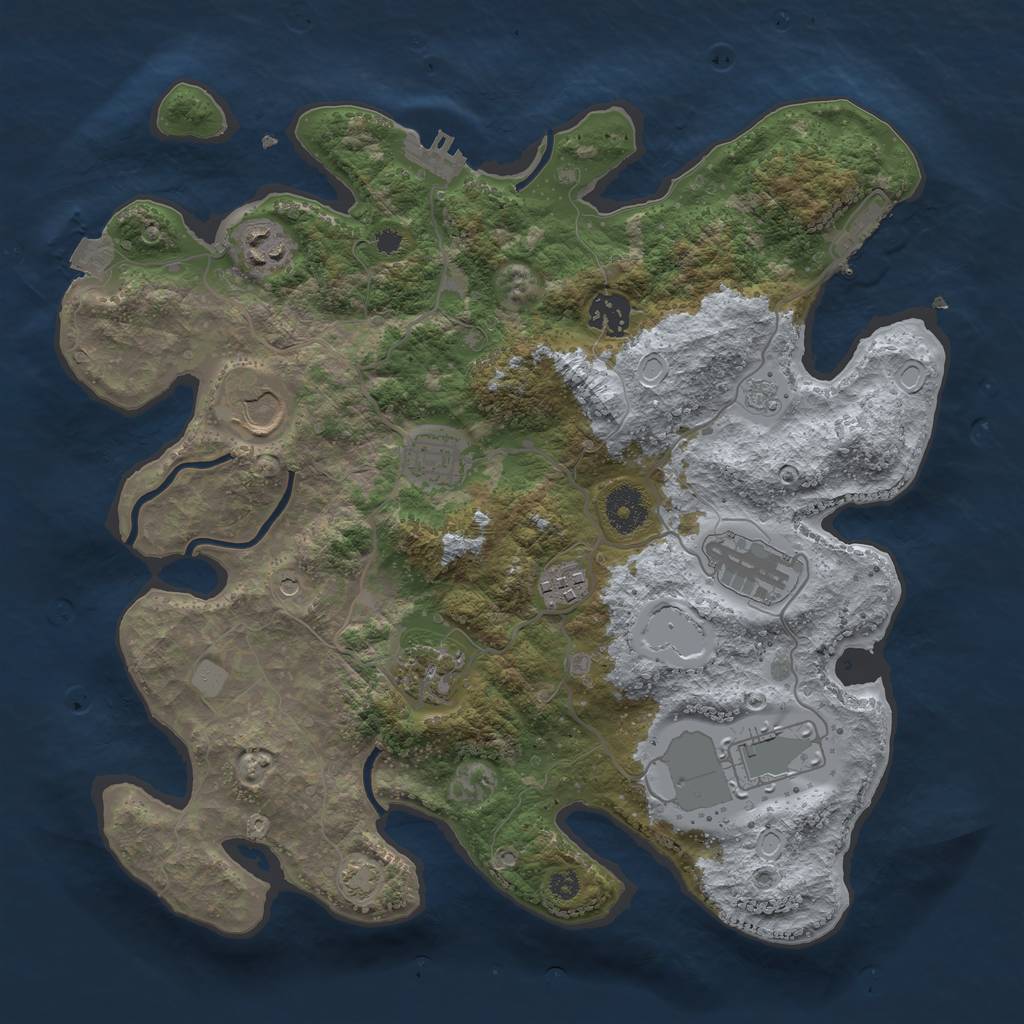 Rust Map: Procedural Map, Size: 3500, Seed: 1099346354, 16 Monuments
